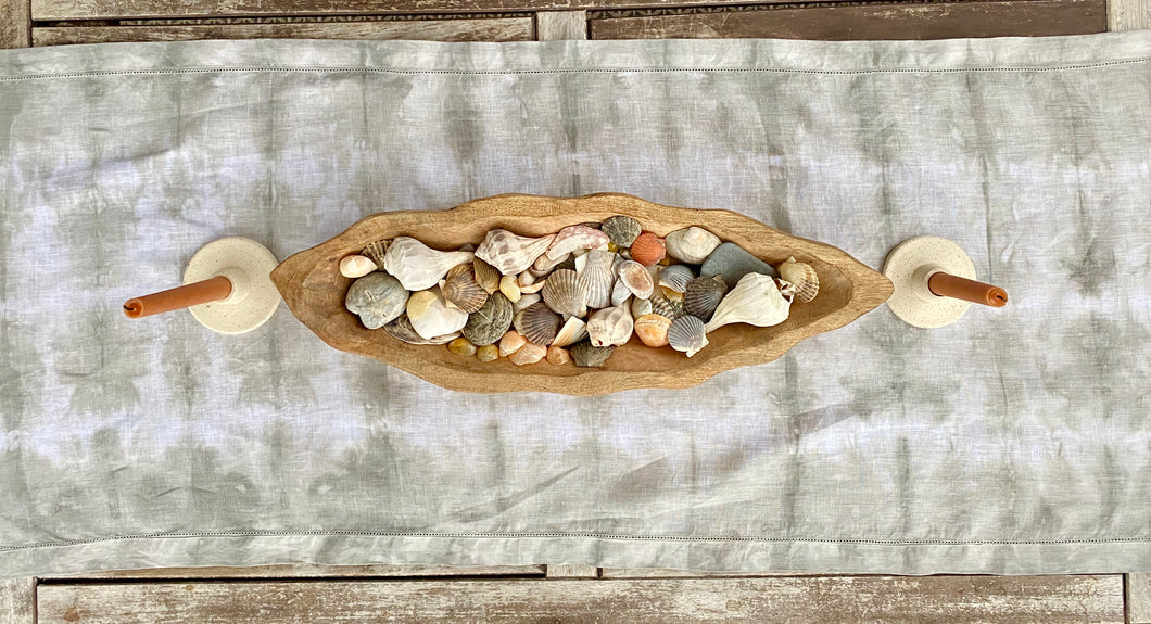 Hand Dyed Linen Table Runner - Grey